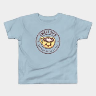 Sweet Sips - Adorable Kawaii Coffee Cup - Coffee Addicts Kids T-Shirt